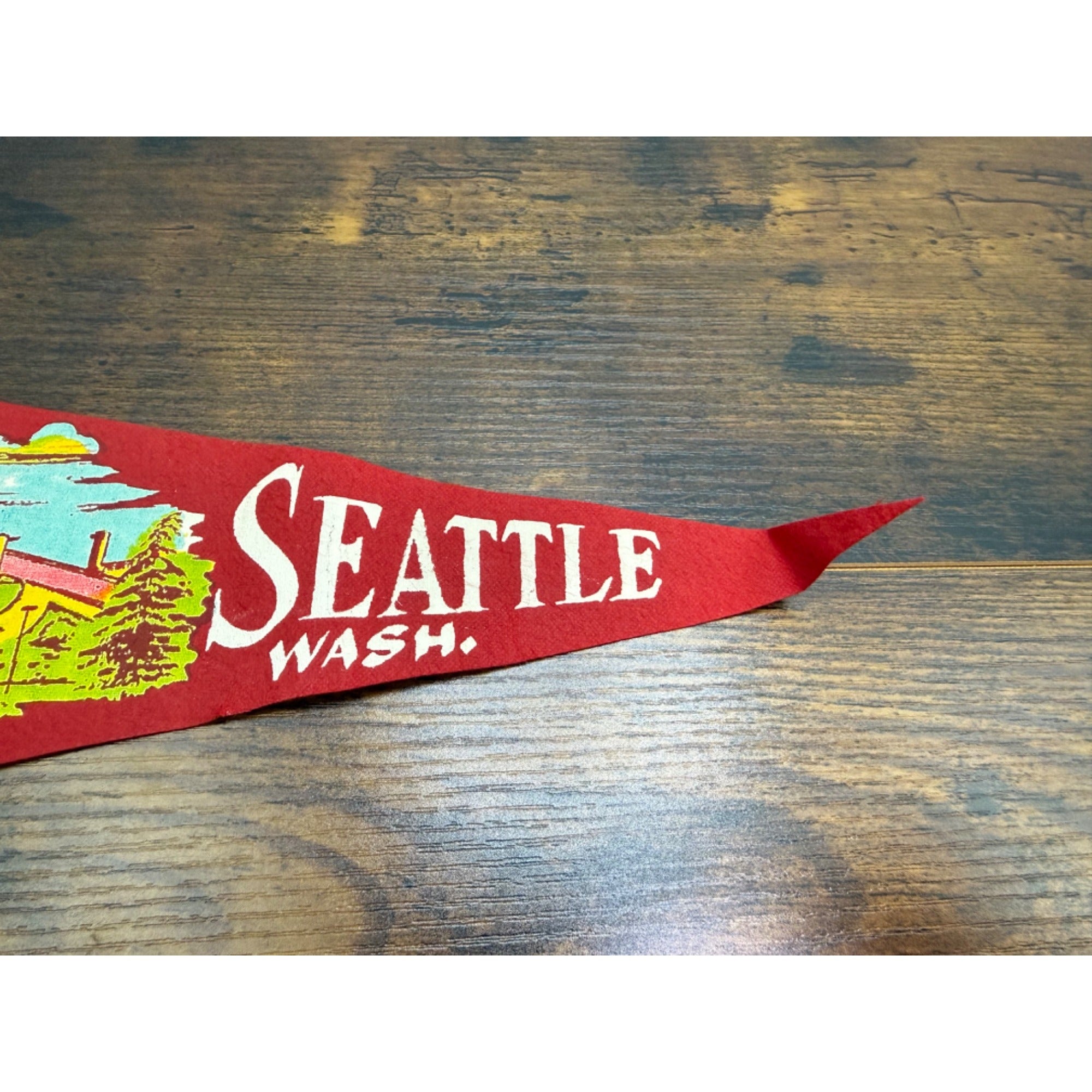Vintage Seattle Washington Souvenir Felt Pennant - Scenic Artwork - 12 inches