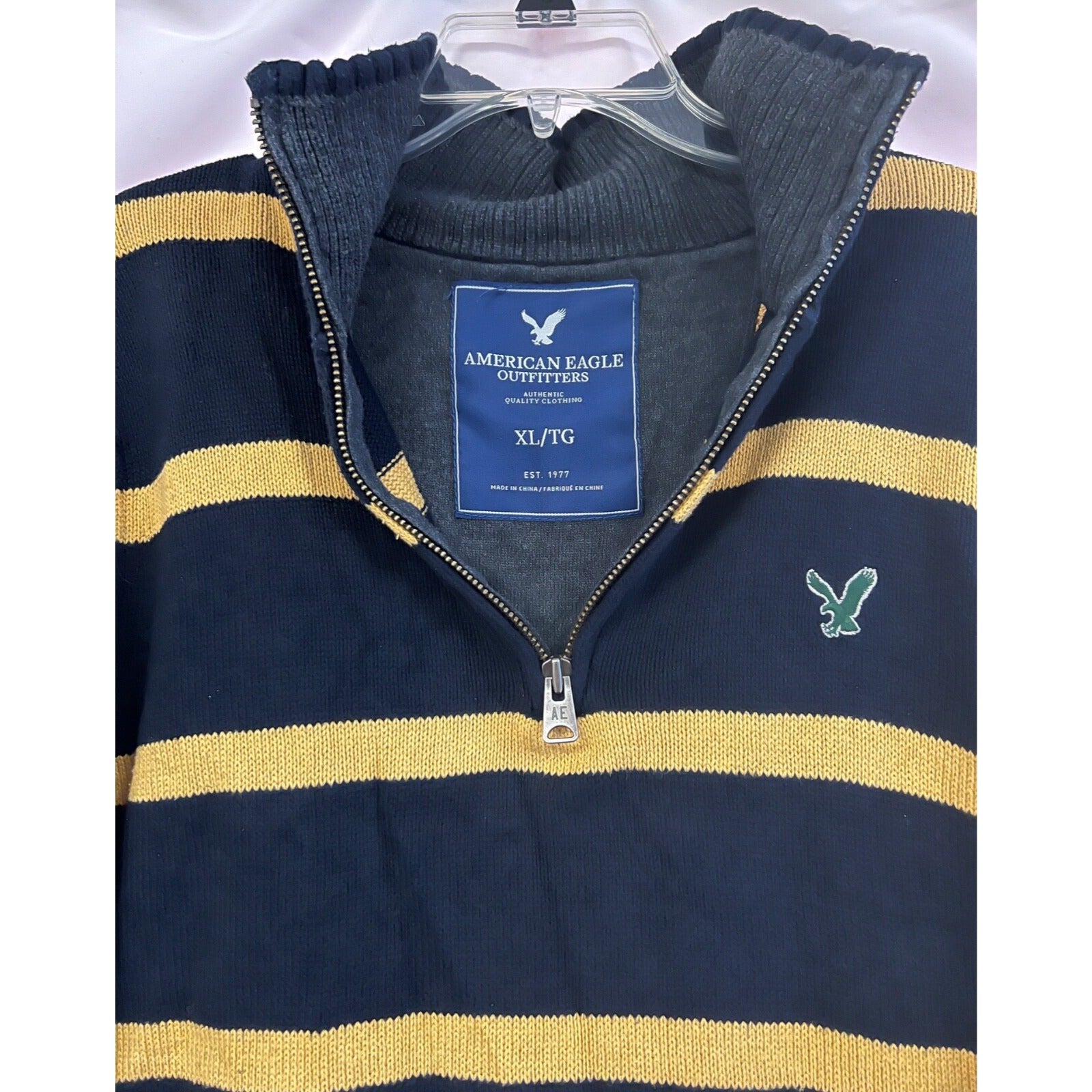 American Eagle knit striped quarter zip sweater size XL