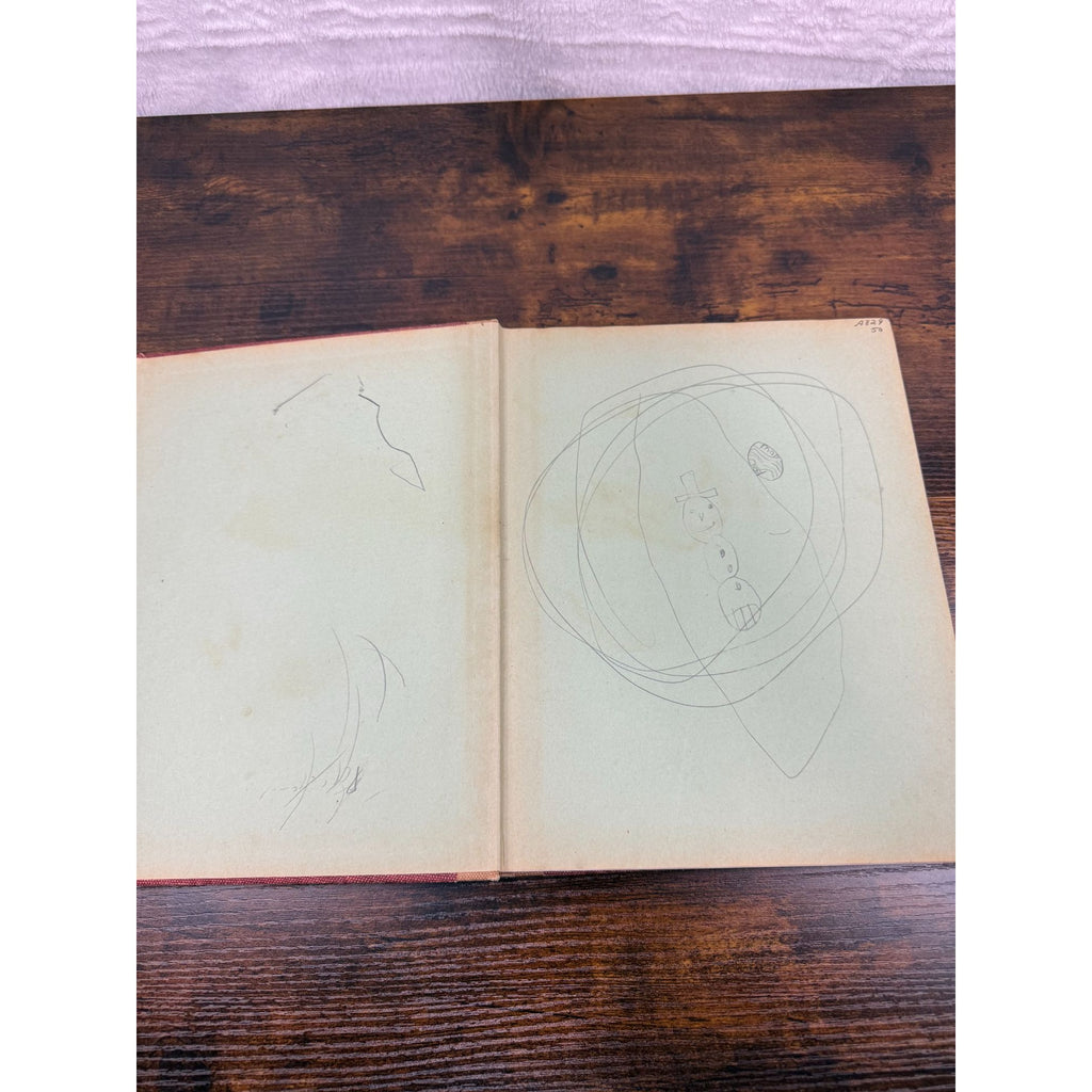 The Friendly Evergreens Hardcover Book Vintage Red & Tan Cover Worn Edges & Child’s Scribbles Inside Pages