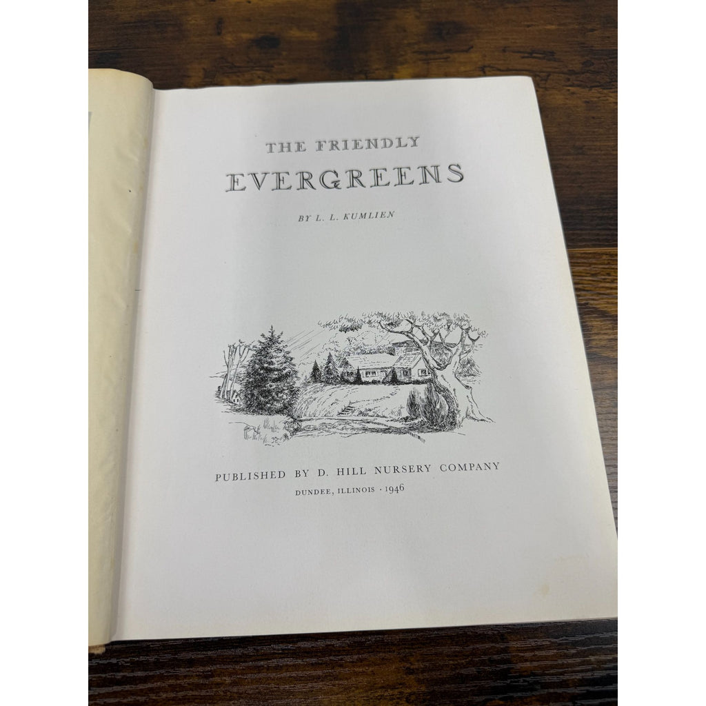 The Friendly Evergreens Hardcover Book Vintage Red & Tan Cover Worn Edges & Child’s Scribbles Inside Pages