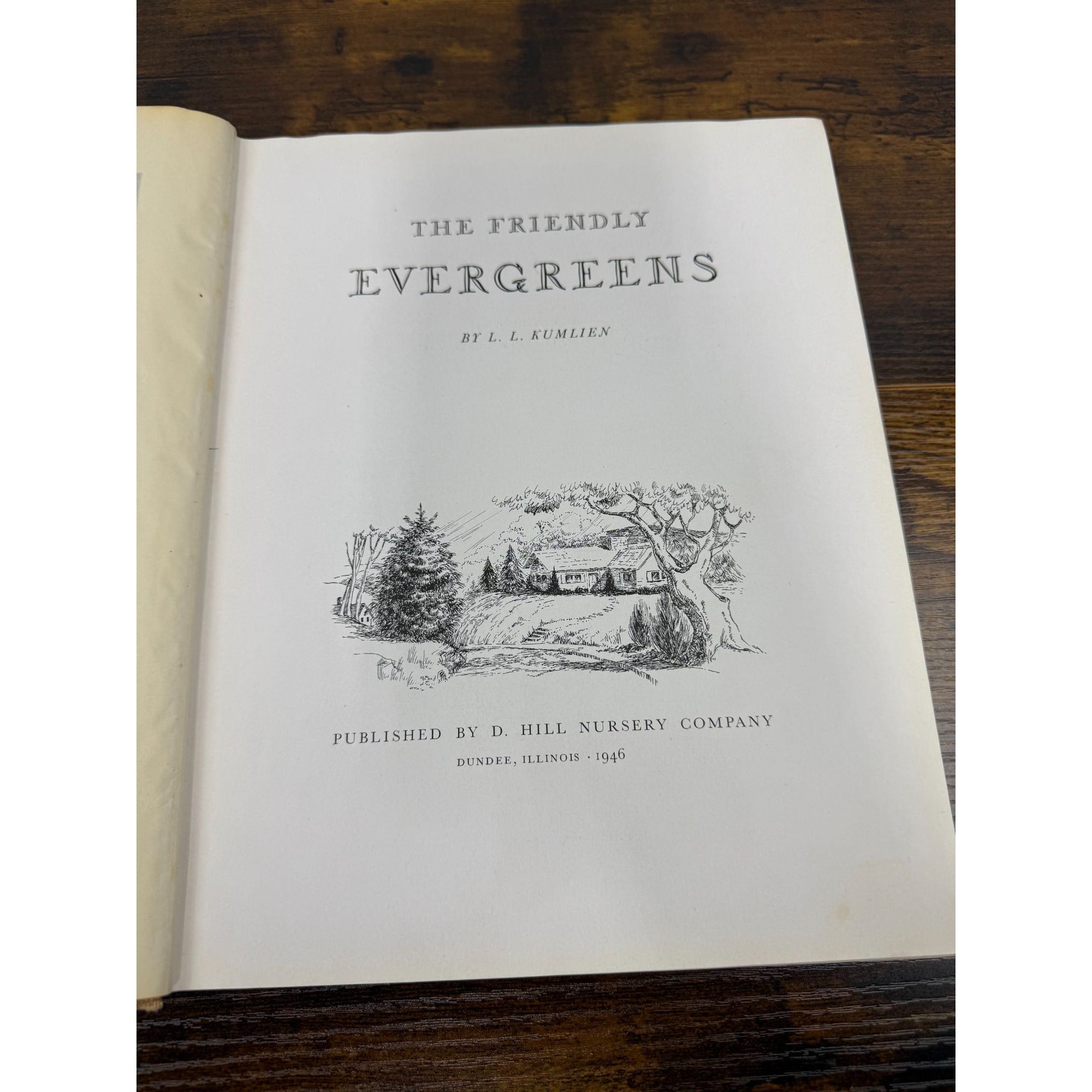 The Friendly Evergreens Hardcover Book Vintage Red & Tan Cover Worn Edges & Child’s Scribbles Inside Pages