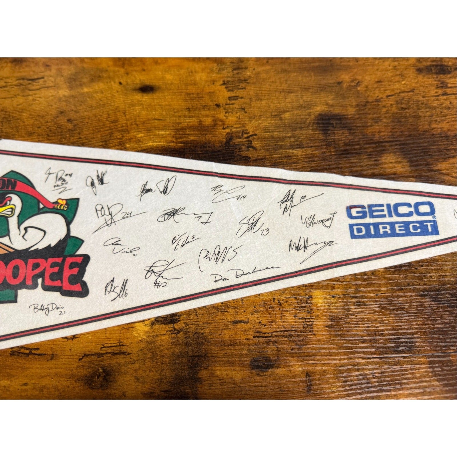 Vintage Macon Whoopee hockey pennant signatures