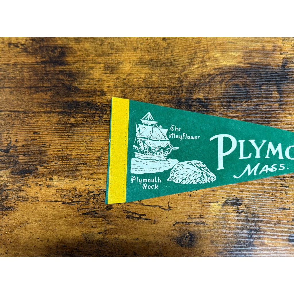 Vintage Plymouth, Mass pennant The Mayflower and Plymouth Rock