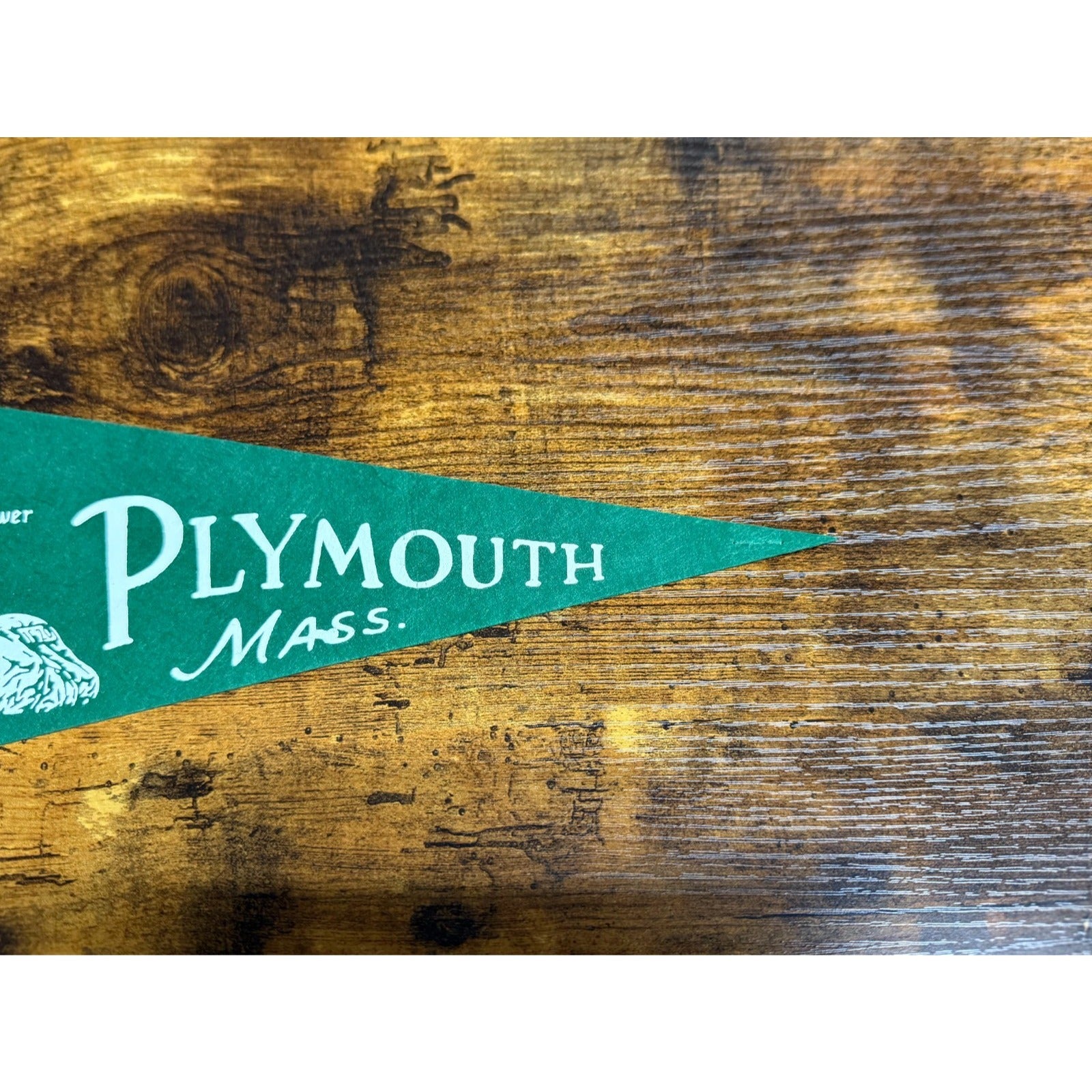 Vintage Plymouth, Mass pennant The Mayflower and Plymouth Rock