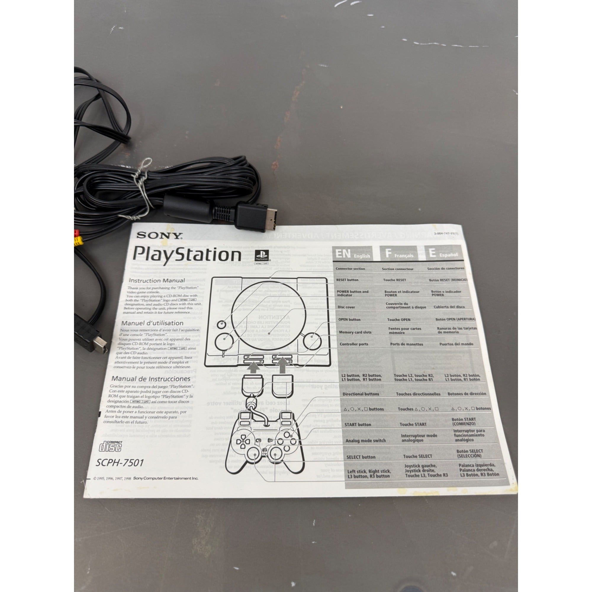 Sony PlayStation AV Cables & SCPH-7501 Instruction Manuals Bundle
