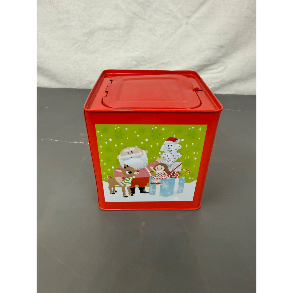 Rudolph The Red-Nosed Reindeer Metal Jack-In-The-Box With Crank Handle & Festive Holiday Graphics