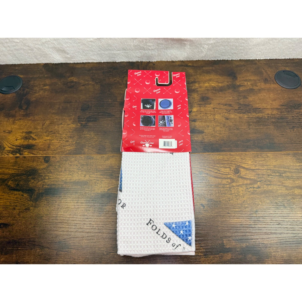 Folds Of Honor Groove Low Golf Towel With Clip Magnet & Brush - Red/White