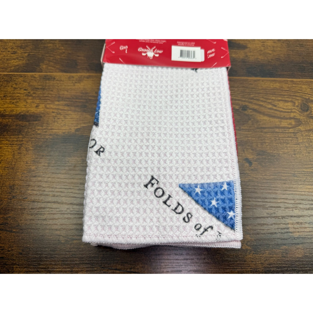 Folds Of Honor Groove Low Golf Towel With Clip Magnet & Brush - Red/White