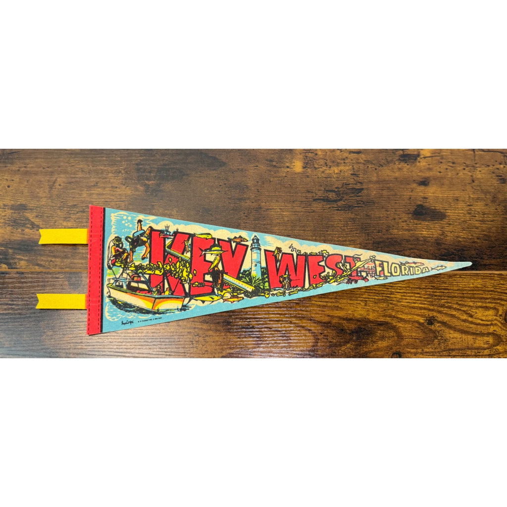 Vintage Key West Florida Souvenir Felt Pennant With Bright Graphics