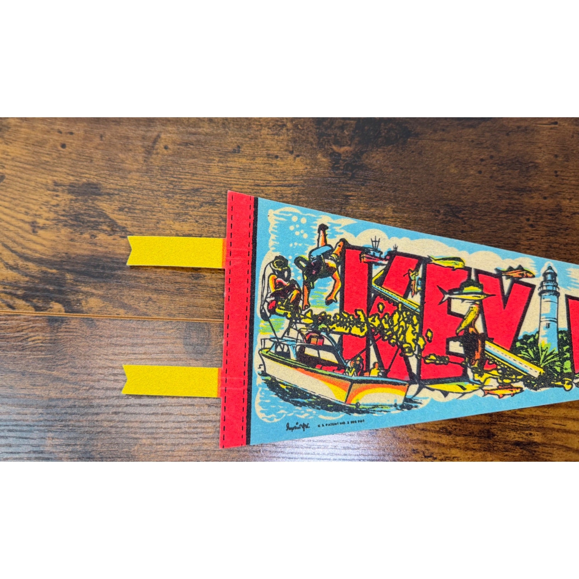 Vintage Key West Florida Souvenir Felt Pennant With Bright Graphics