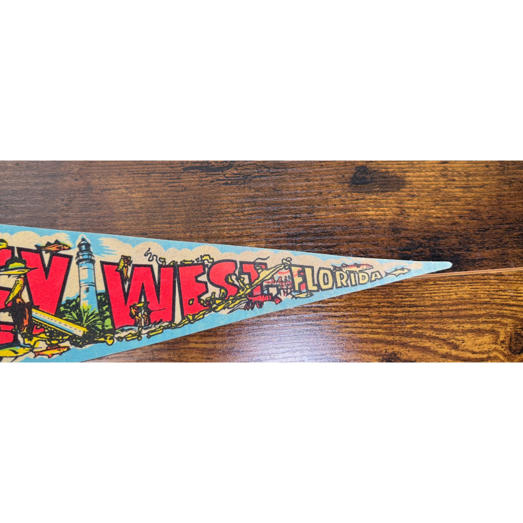 Vintage Key West Florida Souvenir Felt Pennant With Bright Graphics