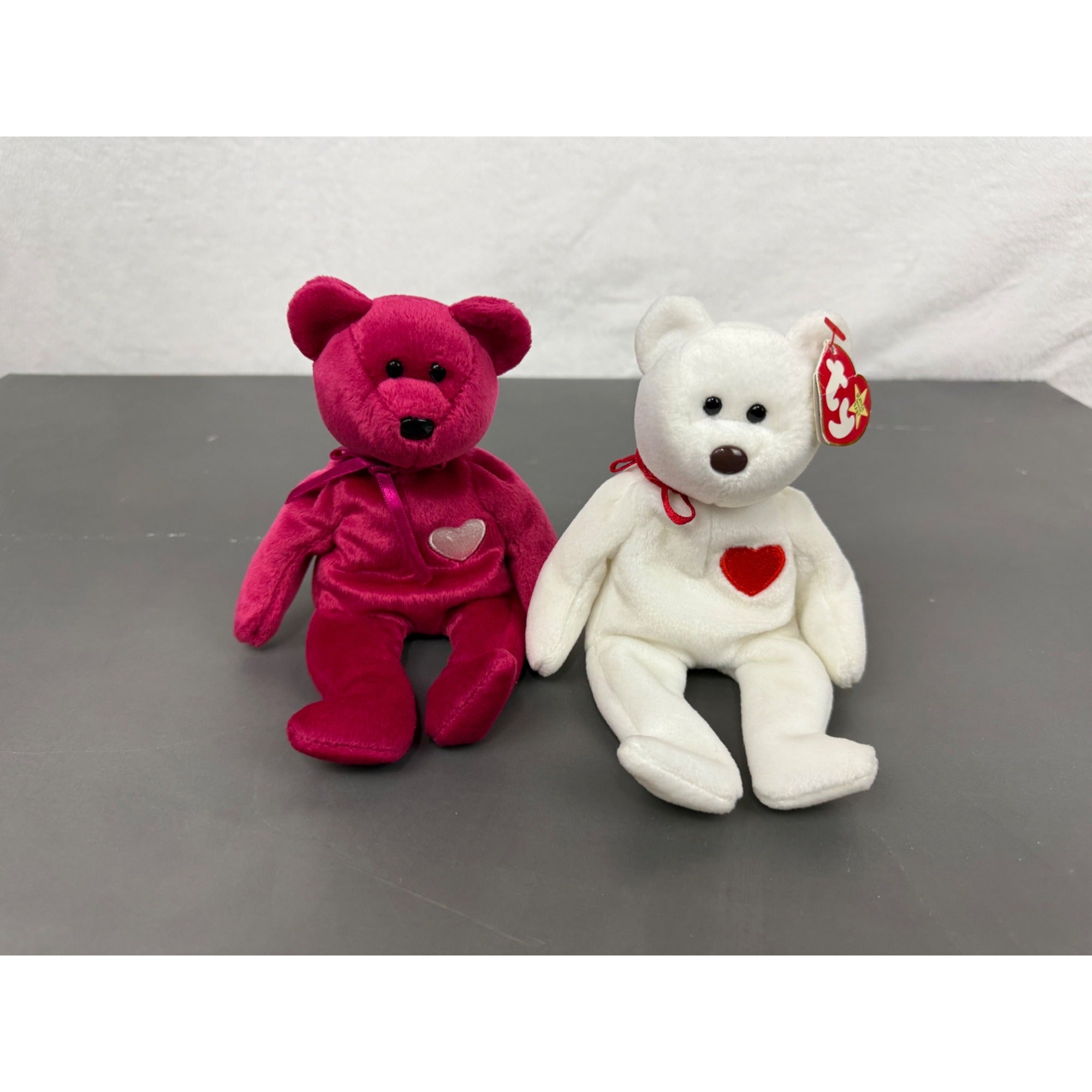 Vintage Ty Beanie Babies Valentina and Valentino bears with heart embroidery