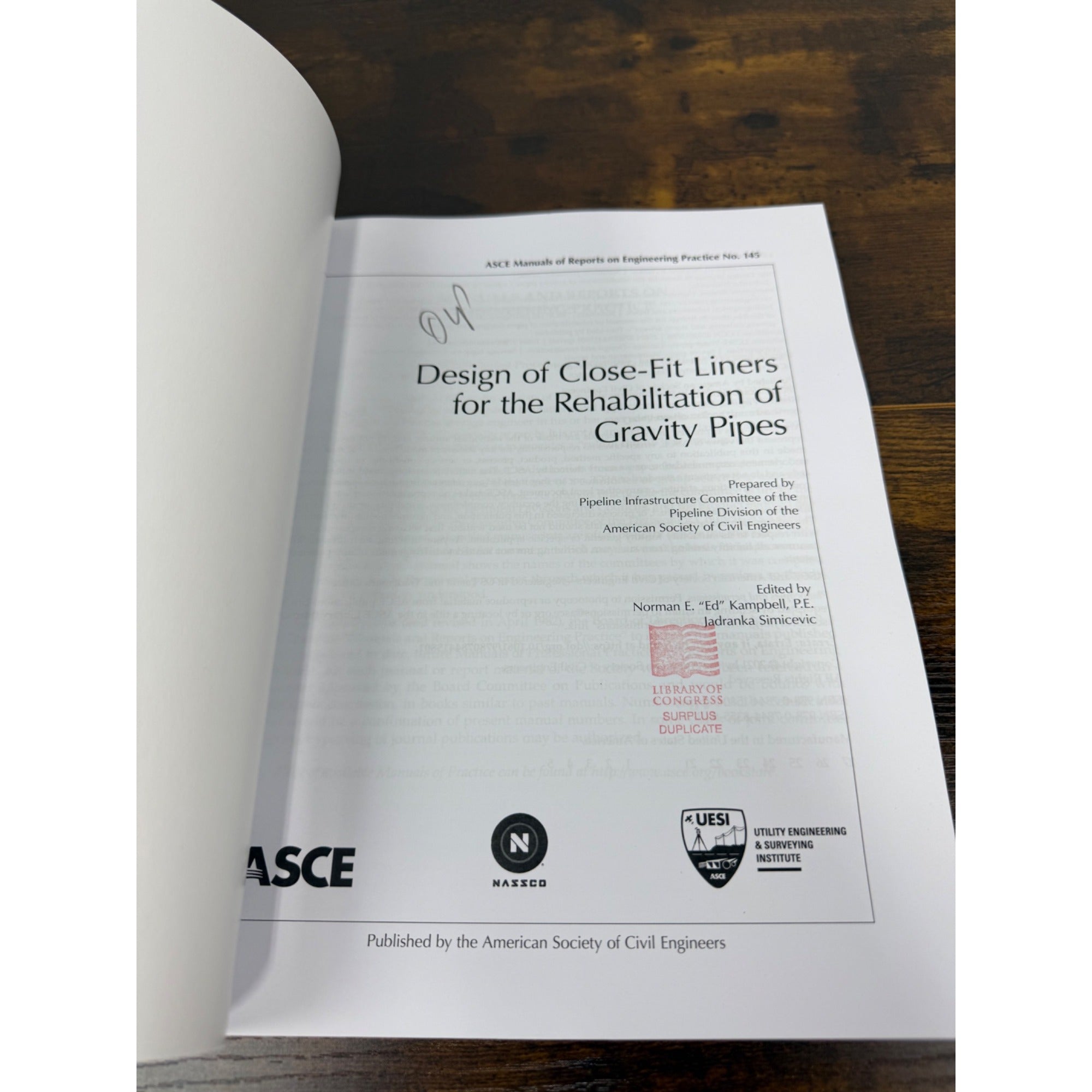 Design Of Close-Fit Liners For The Rehabilitation Of Gravity Pipes ASCE MOP