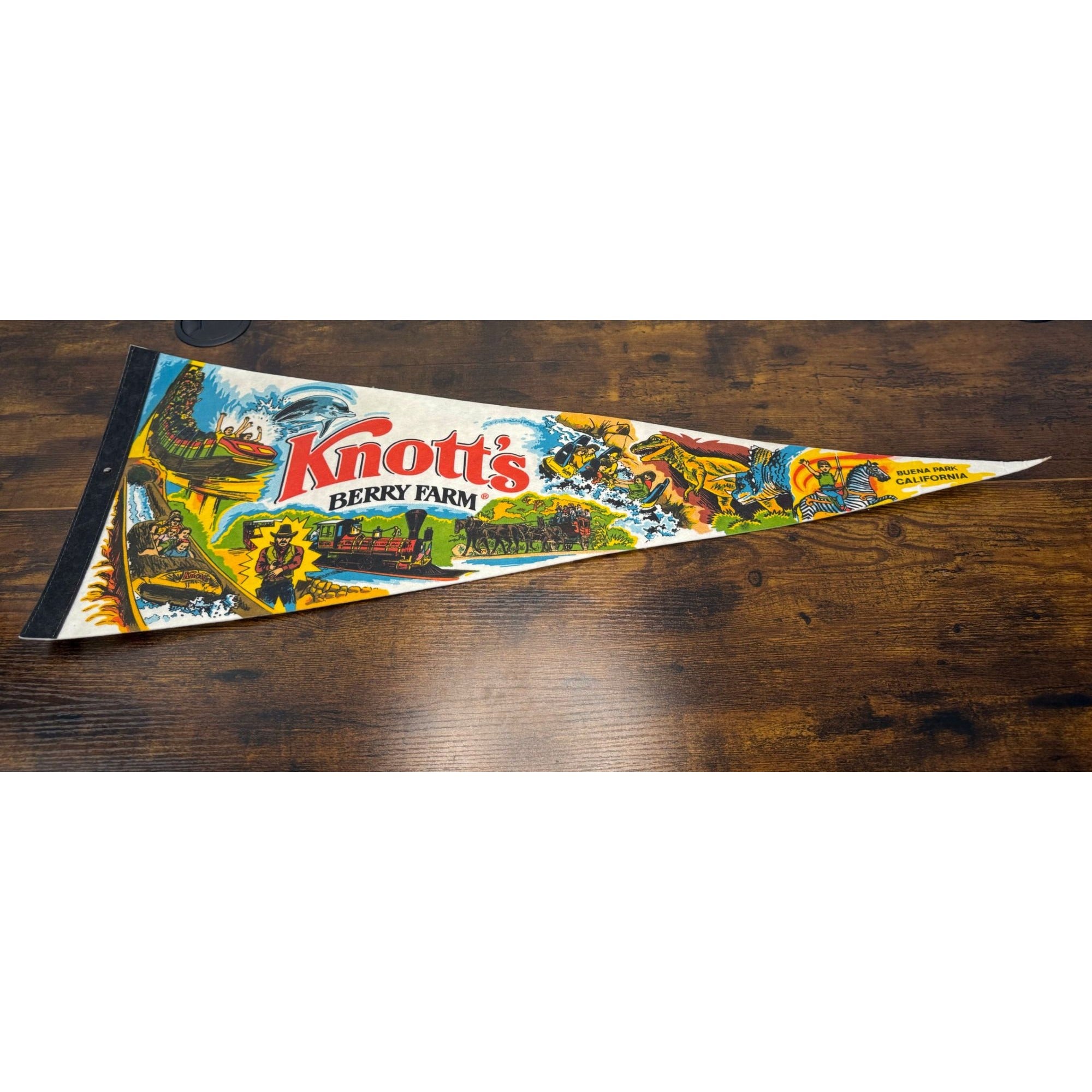 Knotts Berry Farm Buena Park California Vintage Souvenir Pennant With Colorful Theme Park Graphics