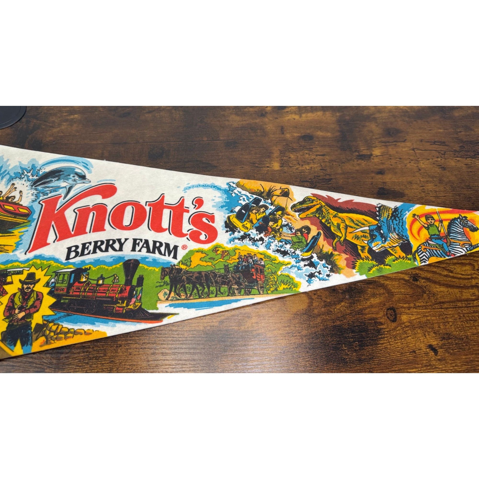 Knotts Berry Farm Buena Park California Vintage Souvenir Pennant With Colorful Theme Park Graphics