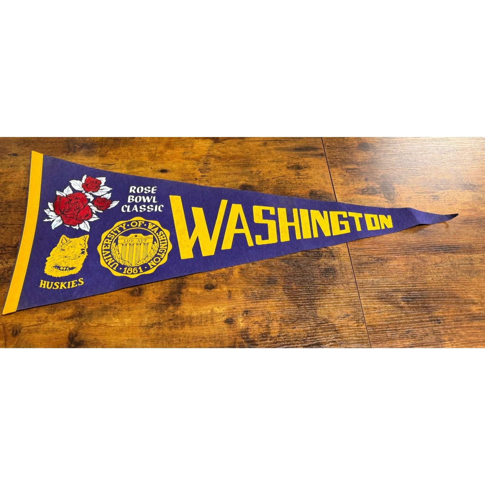 Vintage University of Washington Huskies Rose Bowl Classic pennant