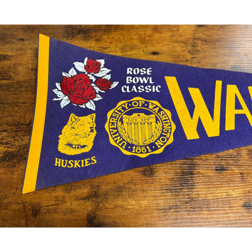 Vintage University of Washington Huskies Rose Bowl Classic pennant