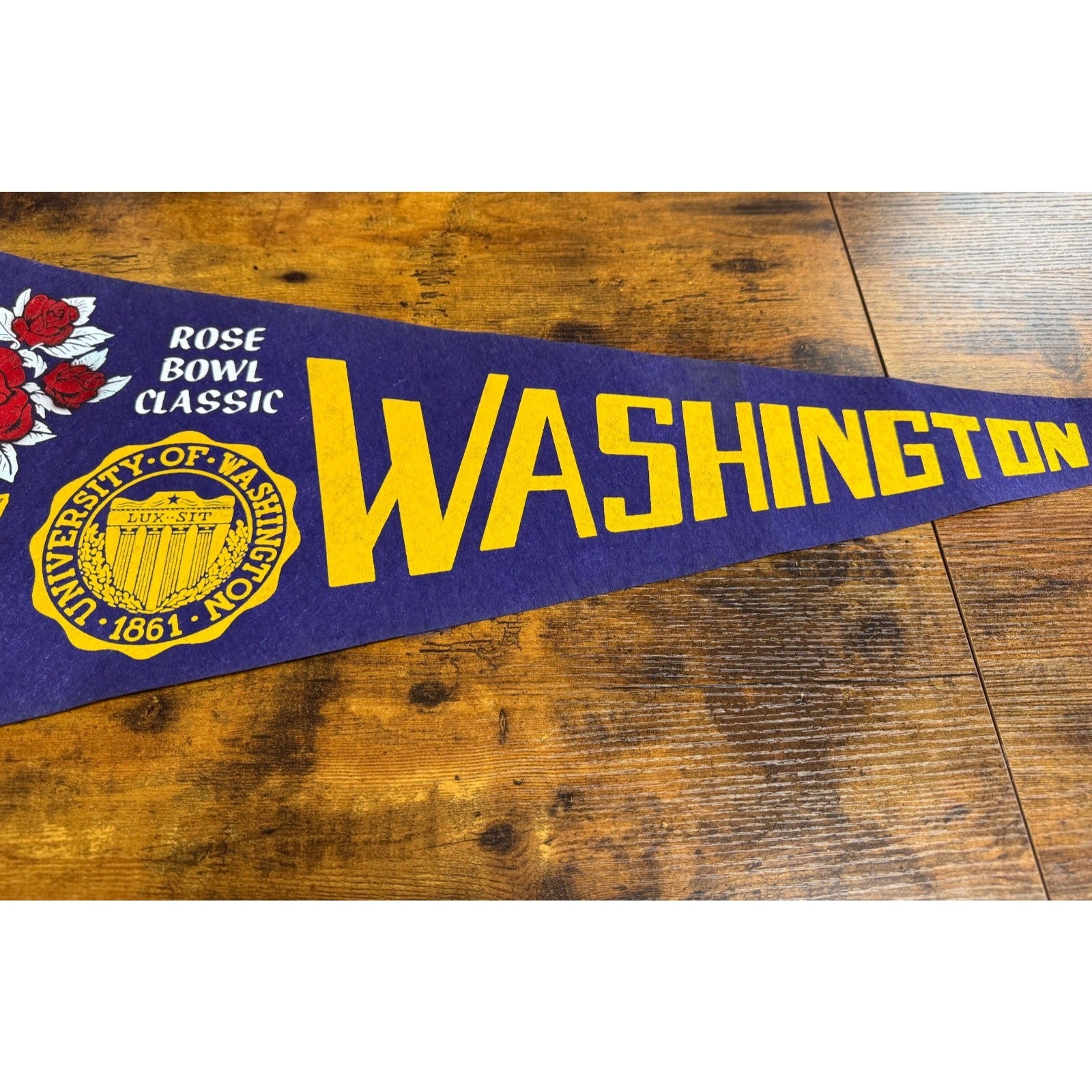 Vintage University of Washington Huskies Rose Bowl Classic pennant