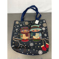 Christmas Owl Holiday Tote Bag With Snowflake Print & Dual Handles