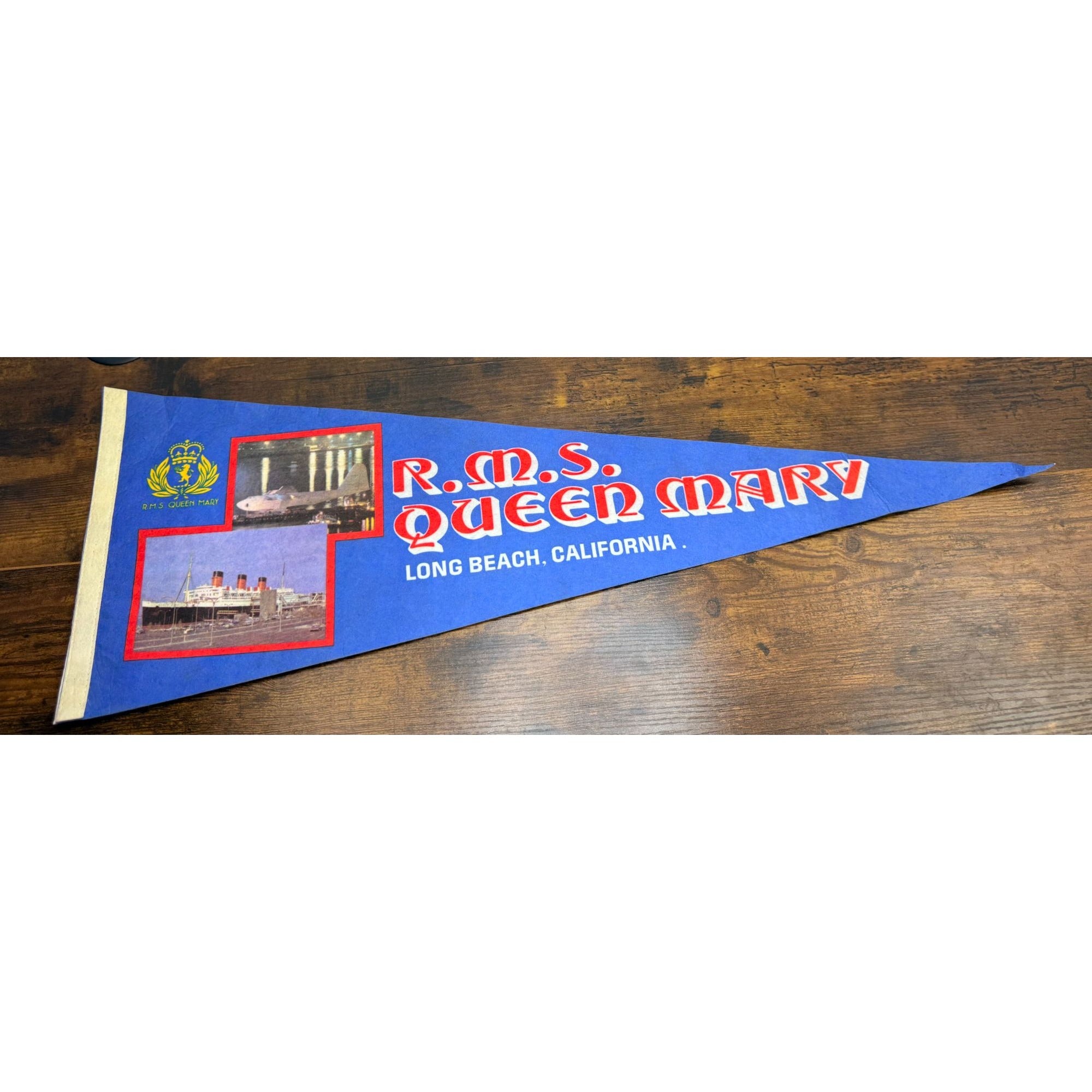 Vintage R.M.S. Queen Mary Pennant Long Beach California 29.5 inches