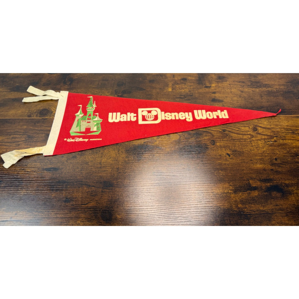 Vintage Walt Disney World Red Felt Pennant With Castle Graphic