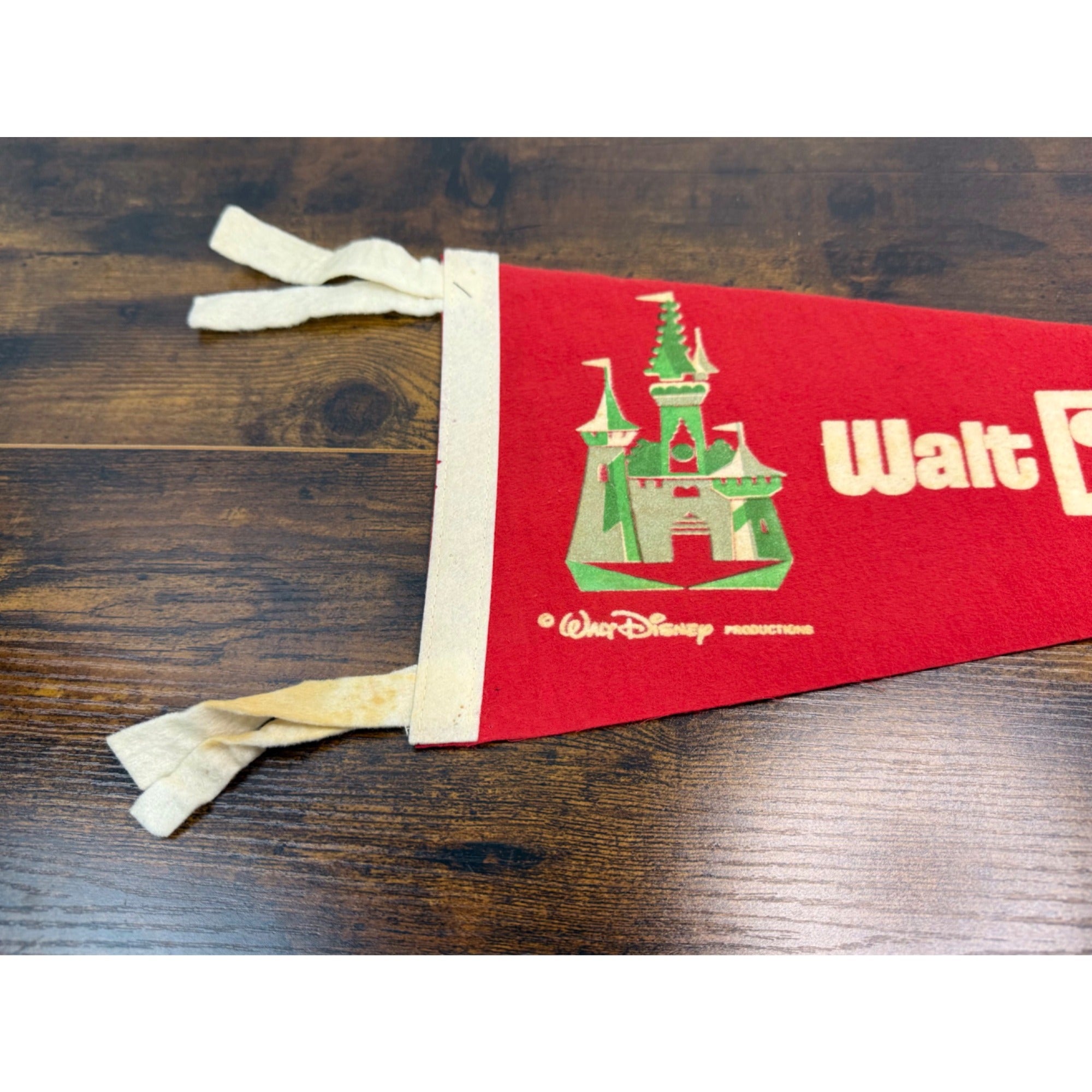 Vintage Walt Disney World Red Felt Pennant With Castle Graphic