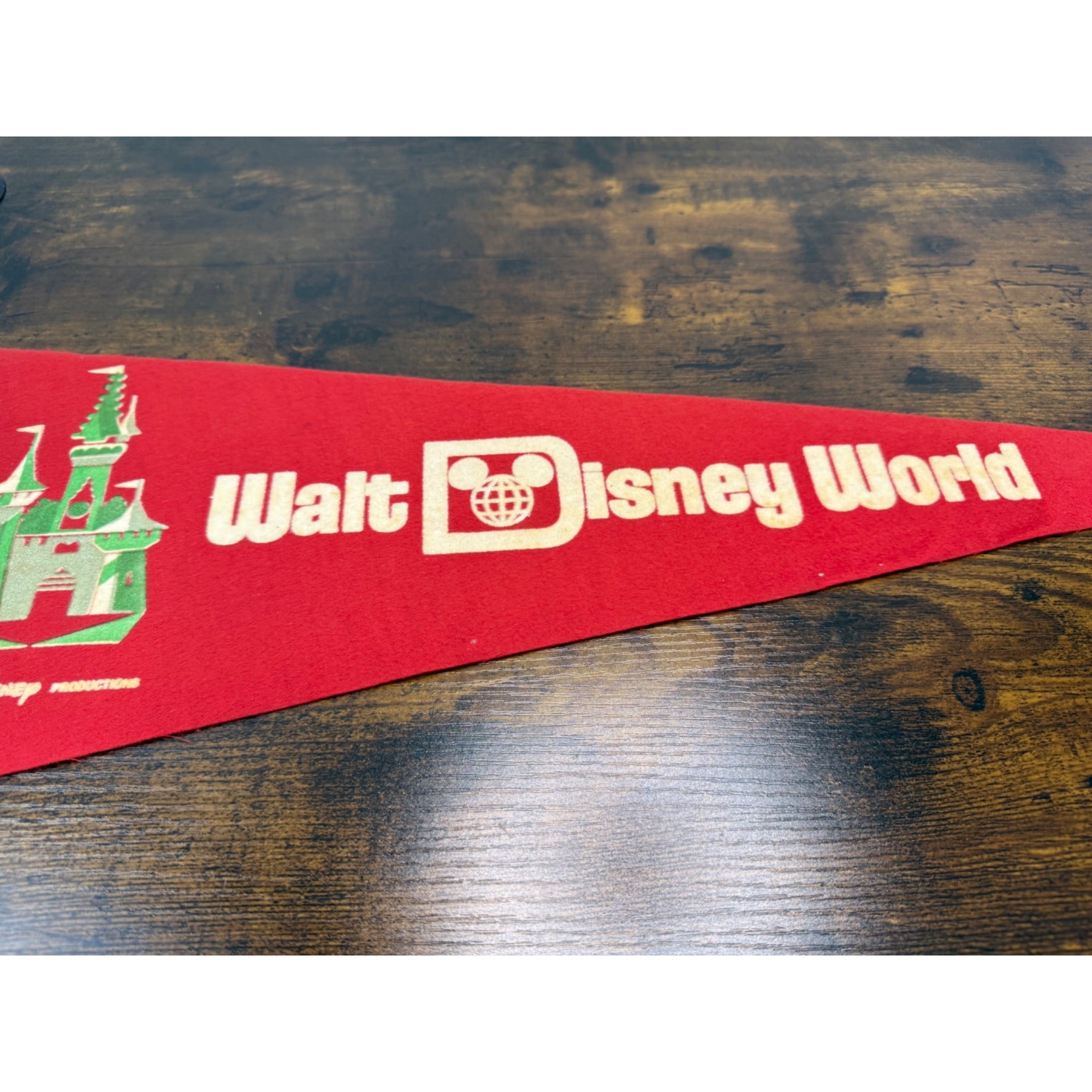 Vintage Walt Disney World Red Felt Pennant With Castle Graphic