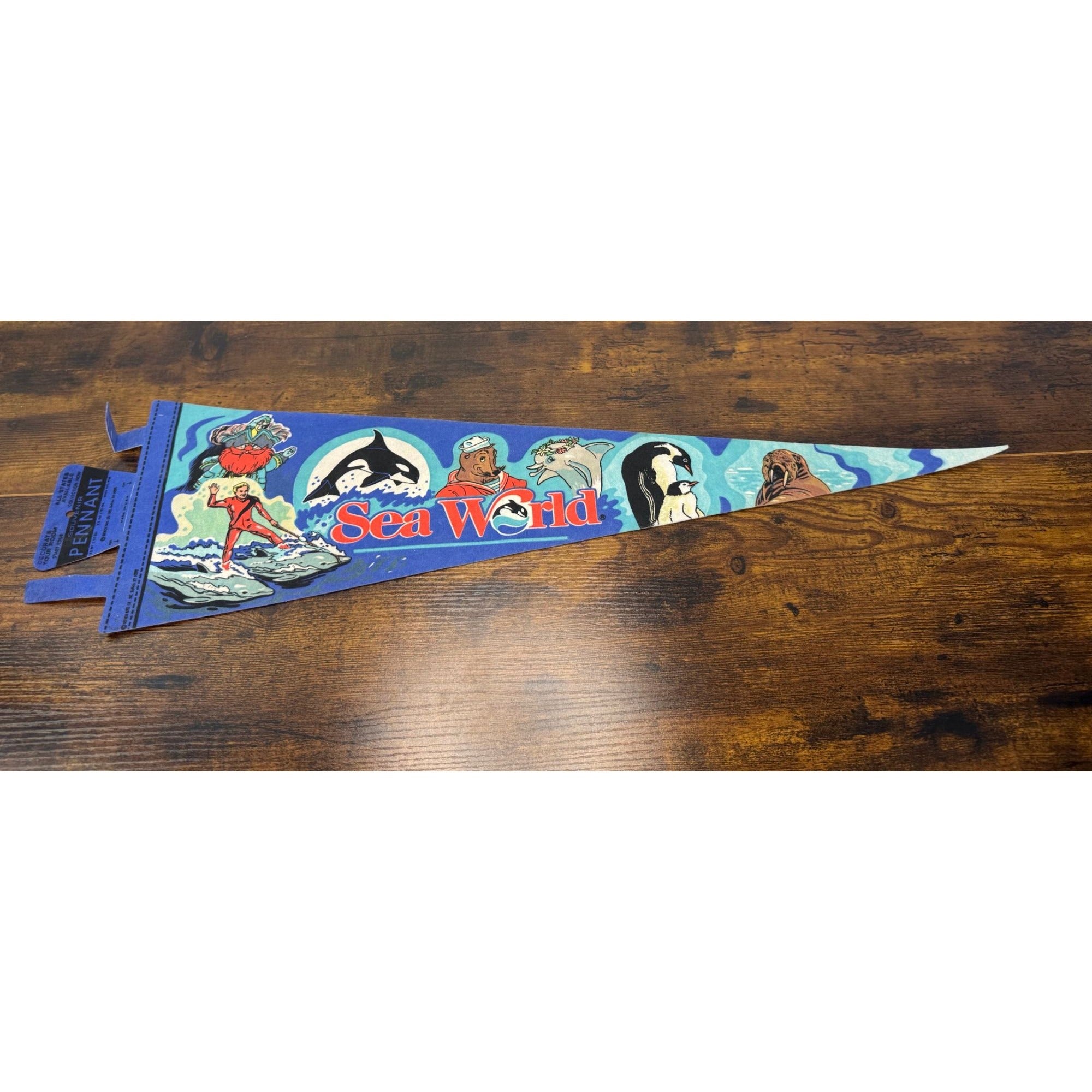 Vintage SeaWorld Souvenir Pennant With Colorful Marine Animal Illustrations