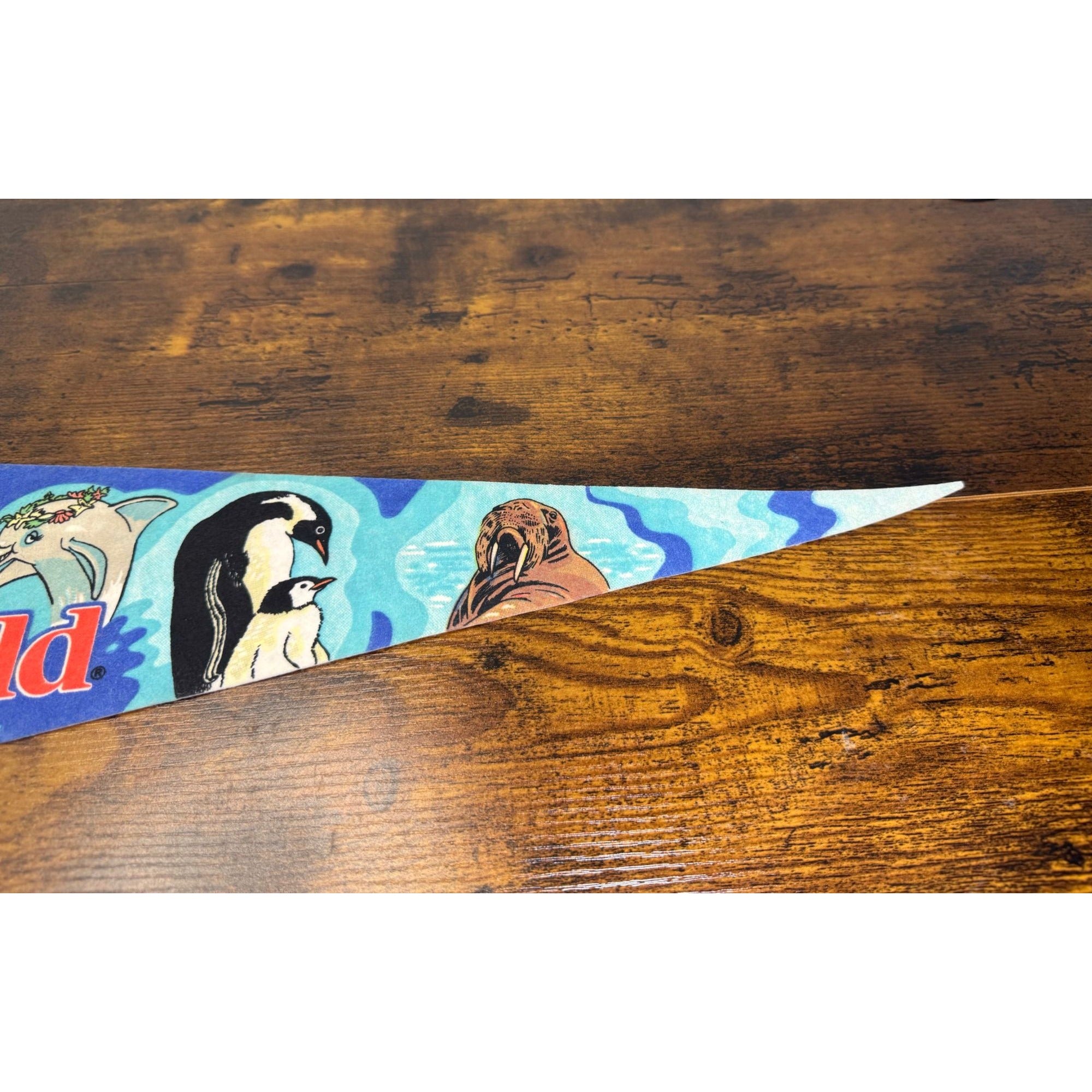 Vintage SeaWorld Souvenir Pennant With Colorful Marine Animal Illustrations