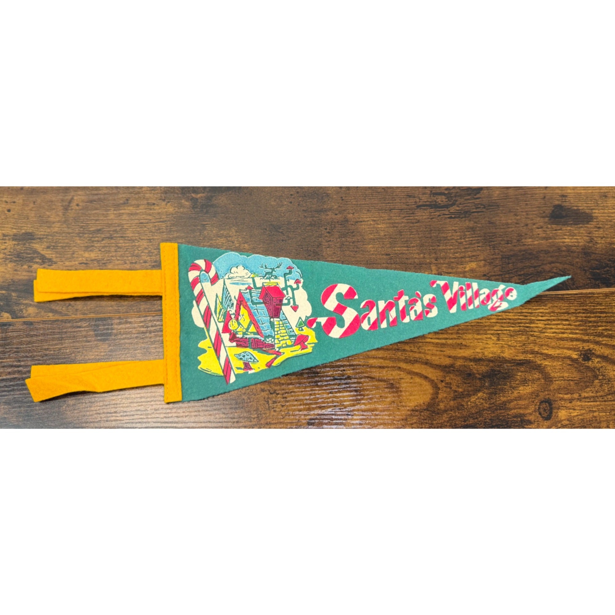 Vintage Santas Village Felt Pennant With Colorful Holiday Graphics