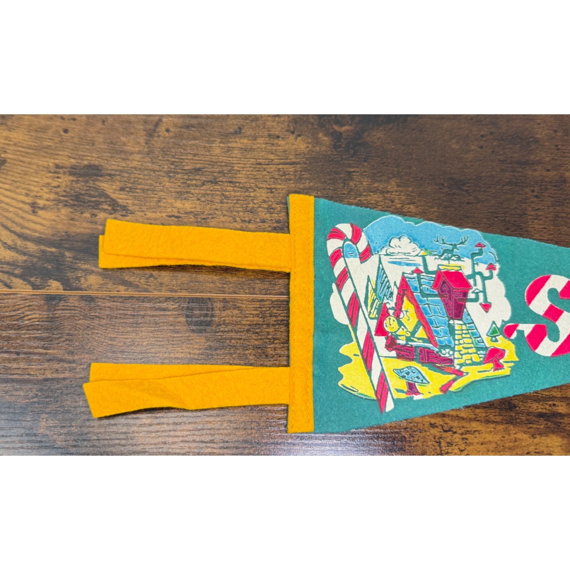 Vintage Santas Village Felt Pennant With Colorful Holiday Graphics