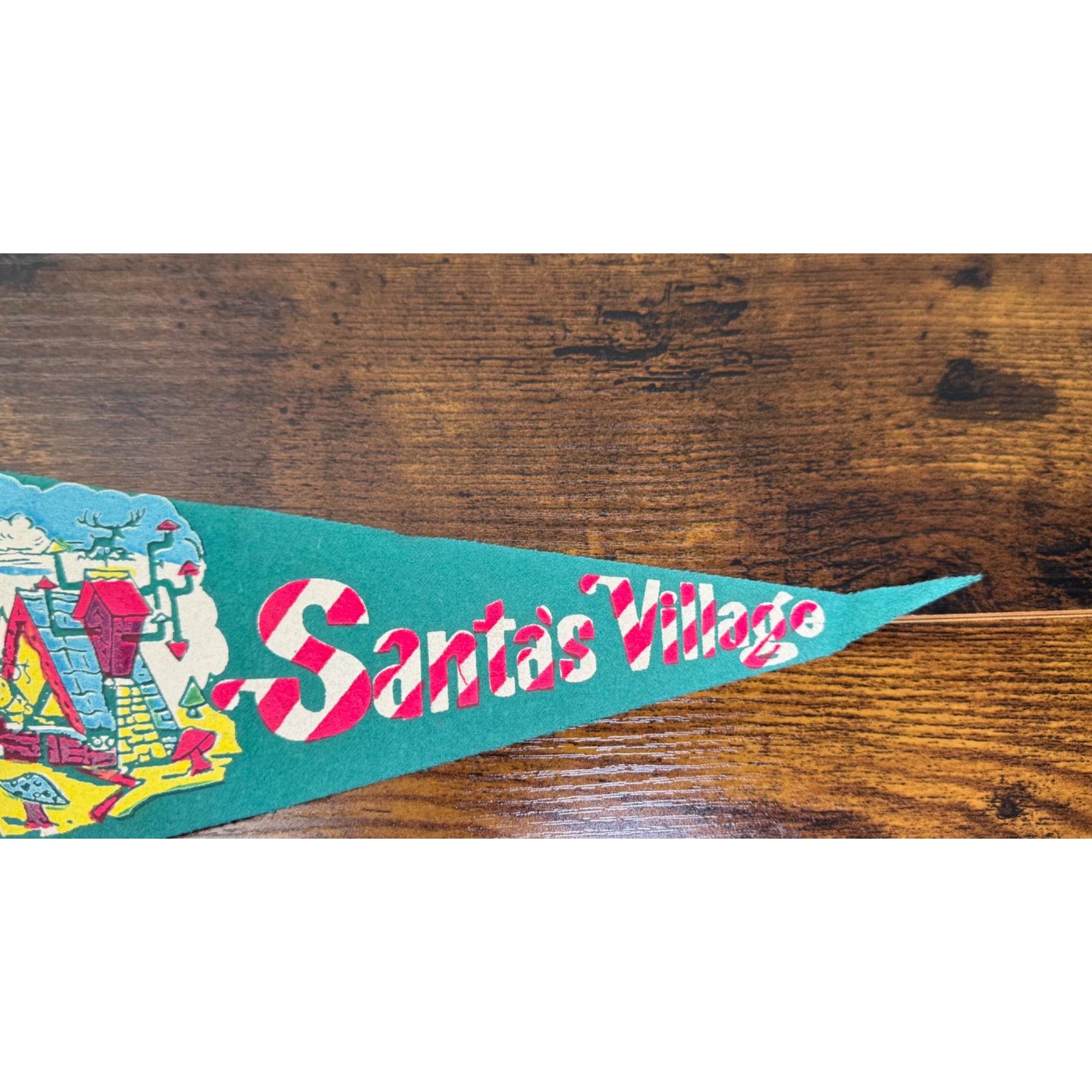 Vintage Santas Village Felt Pennant With Colorful Holiday Graphics