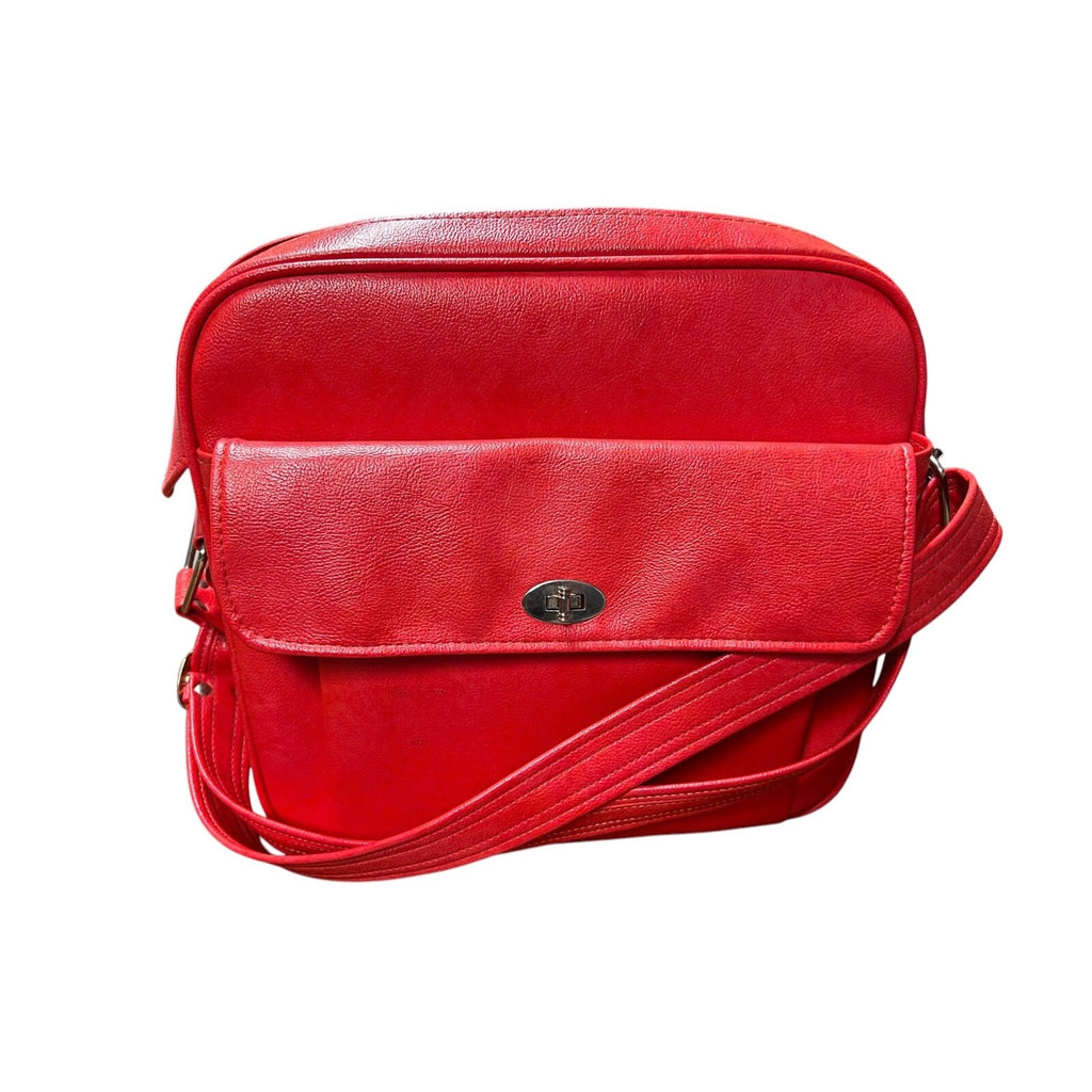 Vintage 1970's Red Samsonite Silhouette carry on zipper bag with lock and key