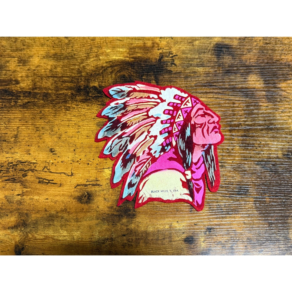 Vintage Black Hill, S. Dak. Indian Chief in headdress pennant