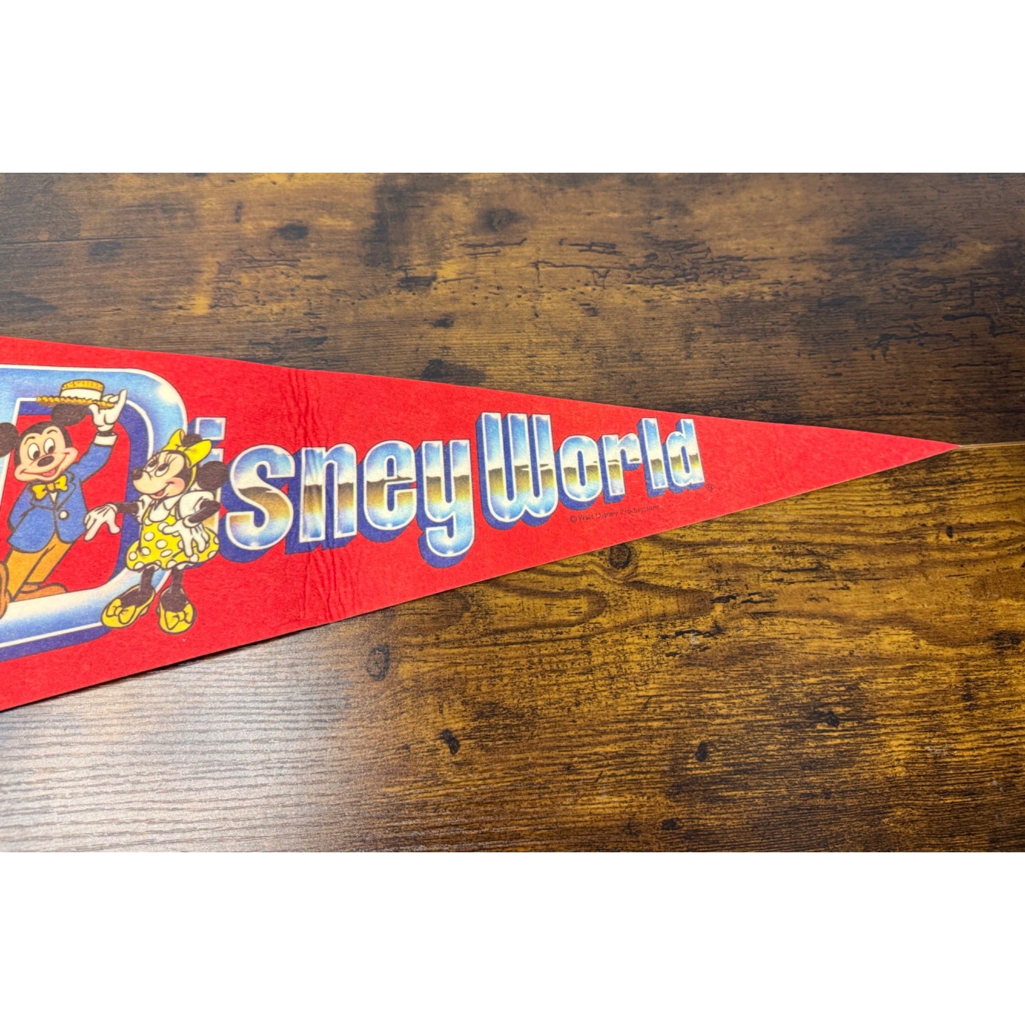 Vintage Walt Disney World Red Felt Pennant With Mickey & Friends Graphics