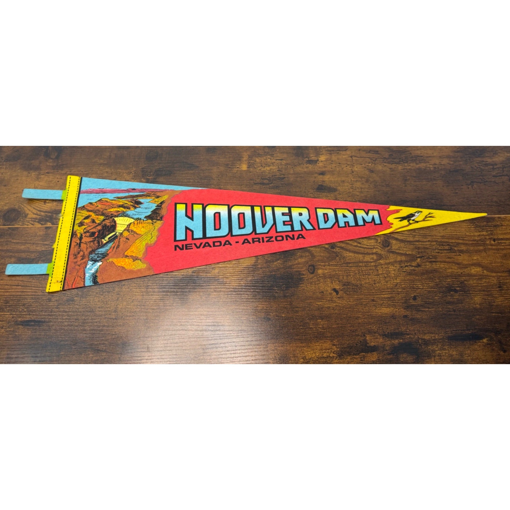Vintage Hoover Dam Souvenir Pennant Featuring Scenic Artwork 25 inches