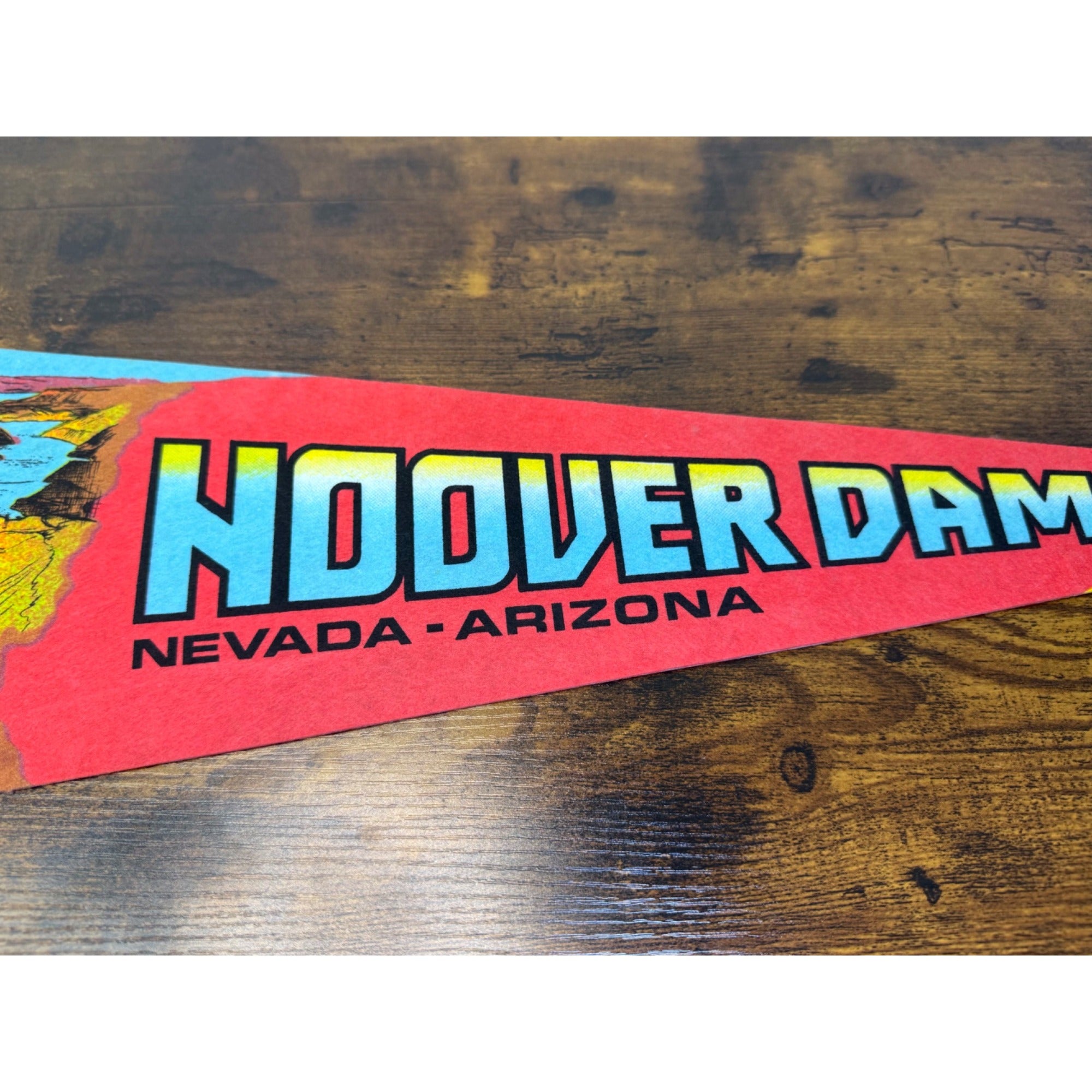 Vintage Hoover Dam Souvenir Pennant Featuring Scenic Artwork 25 inches