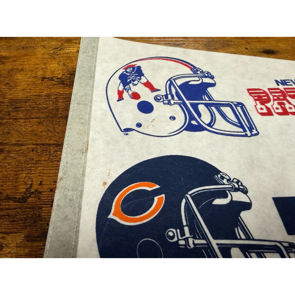 Vintage 1986 Super Bowl New England Patriots vs Chicago Bear pennant