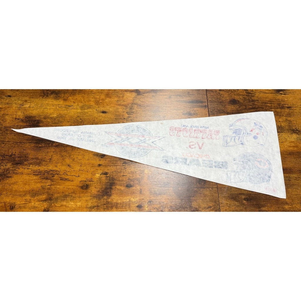 Vintage 1986 Super Bowl New England Patriots vs Chicago Bear pennant