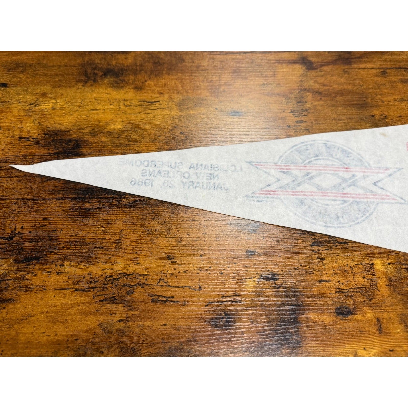 Vintage 1986 Super Bowl New England Patriots vs Chicago Bear pennant