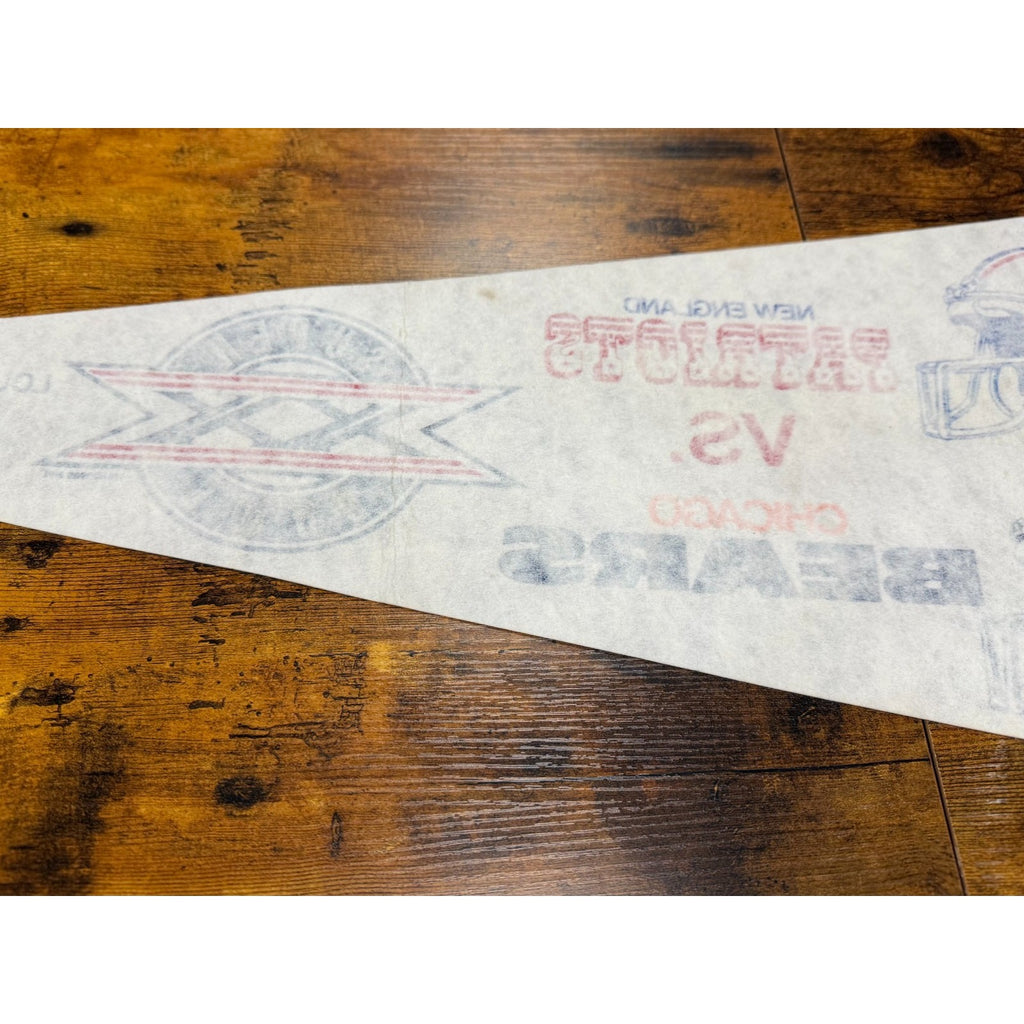Vintage 1986 Super Bowl New England Patriots vs Chicago Bear pennant