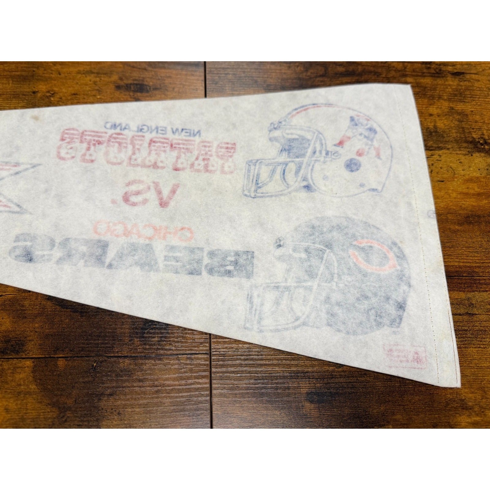 Vintage 1986 Super Bowl New England Patriots vs Chicago Bear pennant