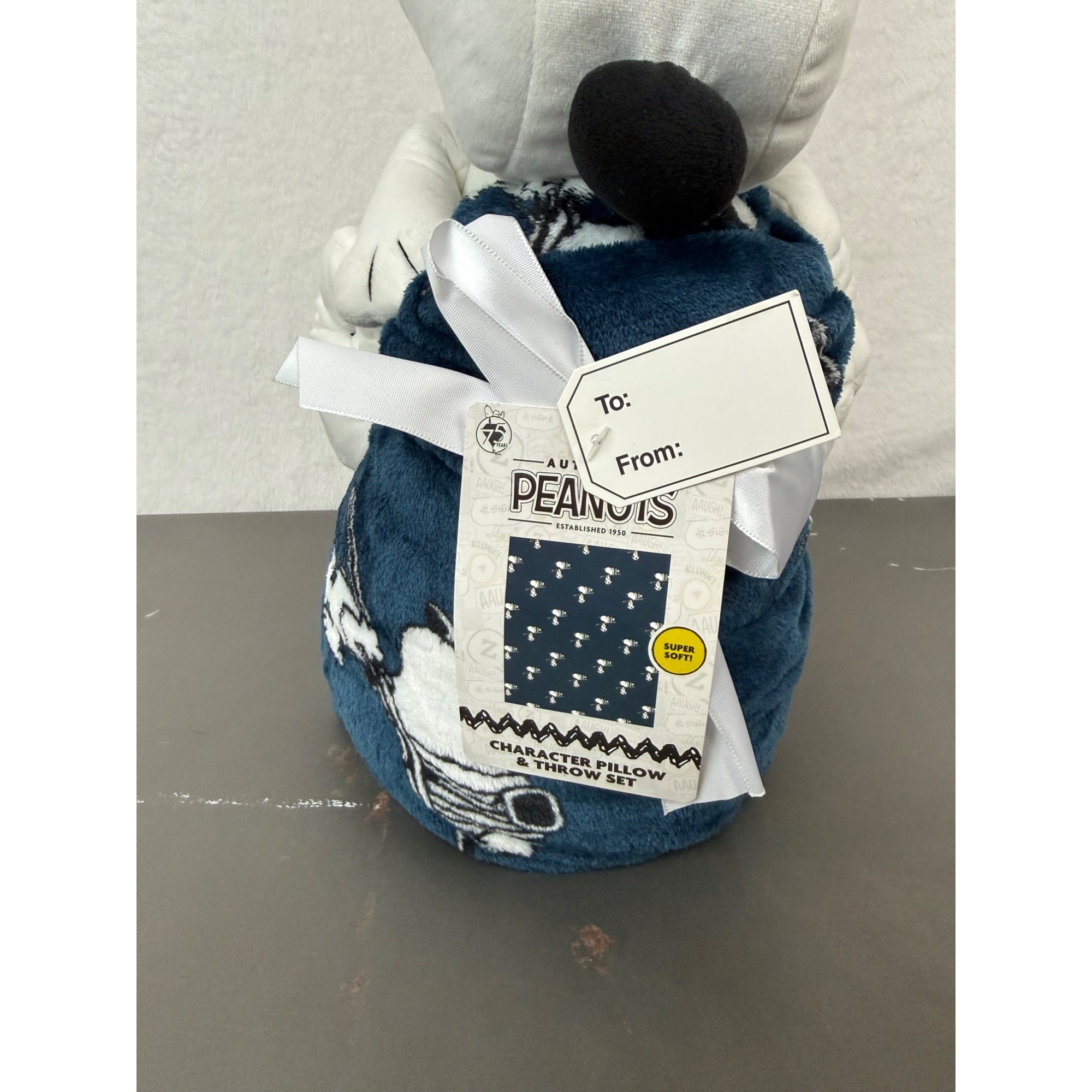 Peanuts Snoopy Character Pillow & Throw Set - Super Soft Plush Design Navy Blue Blanket With Aviator Snoopy Gift Tag