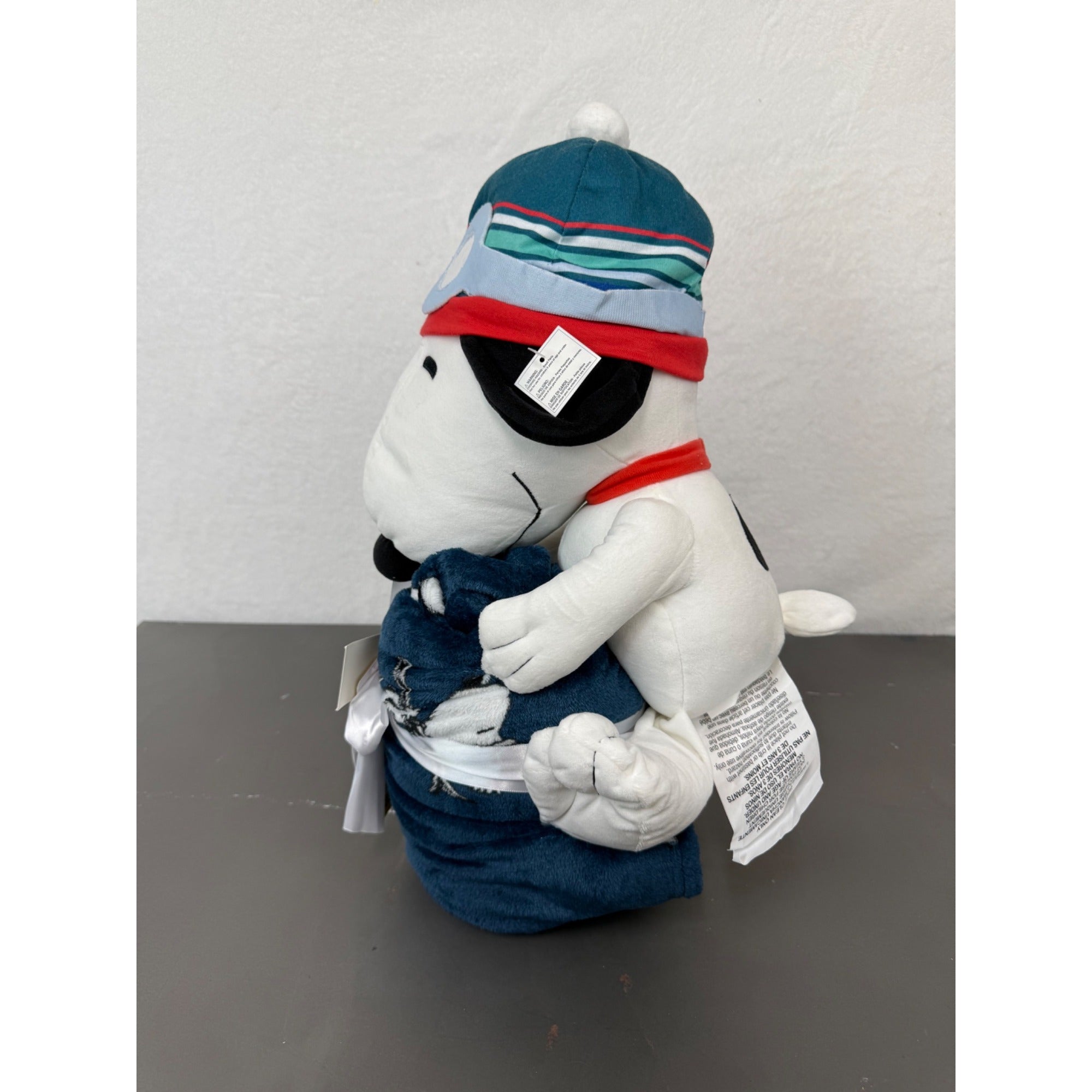 Peanuts Snoopy Character Pillow & Throw Set - Super Soft Plush Design Navy Blue Blanket With Aviator Snoopy Gift Tag