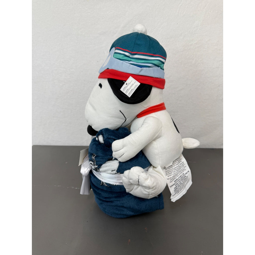 Peanuts Snoopy Character Pillow & Throw Set - Super Soft Plush Design Navy Blue Blanket With Aviator Snoopy Gift Tag