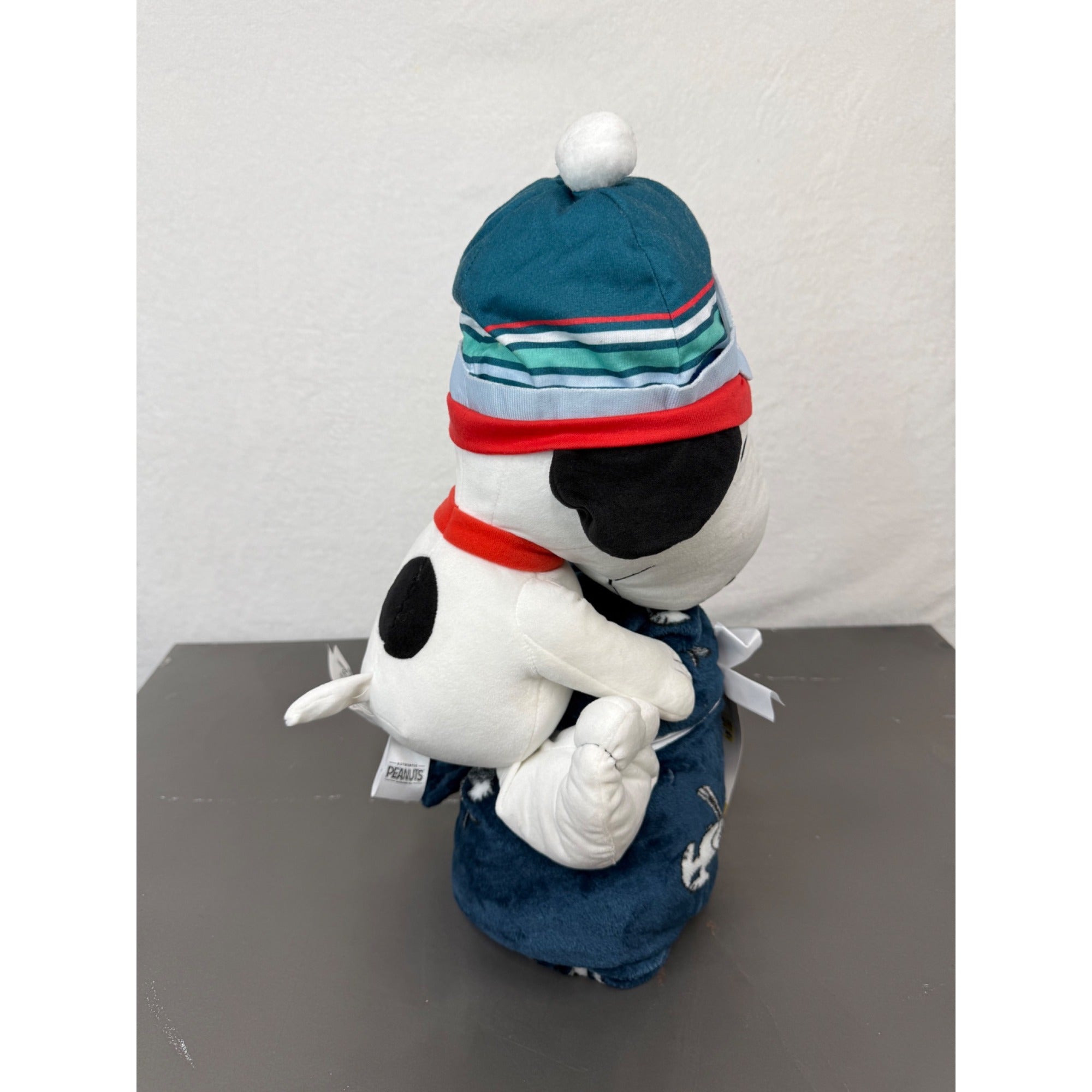 Peanuts Snoopy Character Pillow & Throw Set - Super Soft Plush Design Navy Blue Blanket With Aviator Snoopy Gift Tag