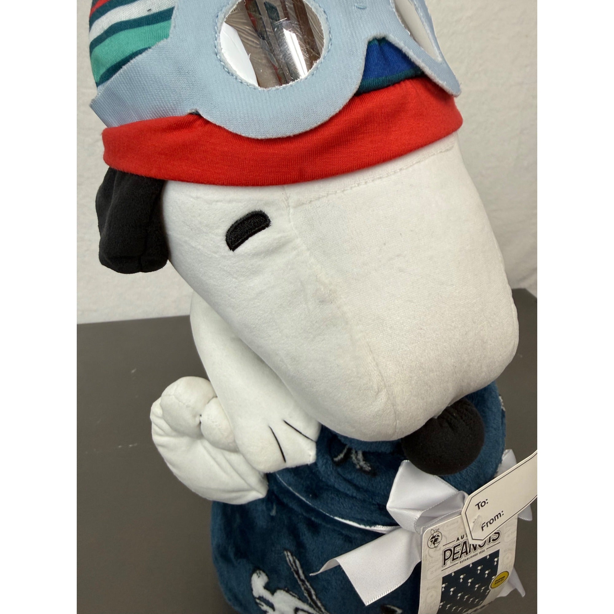 Peanuts Snoopy Character Pillow & Throw Set - Super Soft Plush Design Navy Blue Blanket With Aviator Snoopy Gift Tag