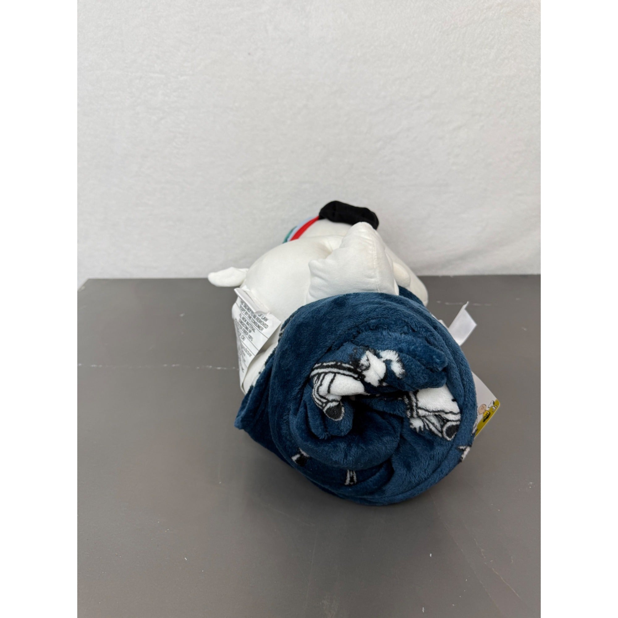 Peanuts Snoopy Character Pillow & Throw Set - Super Soft Plush Design Navy Blue Blanket With Aviator Snoopy Gift Tag