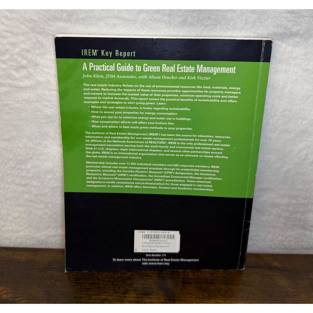 A Practical Guide To Green Real Estate Management By IREM Paperback