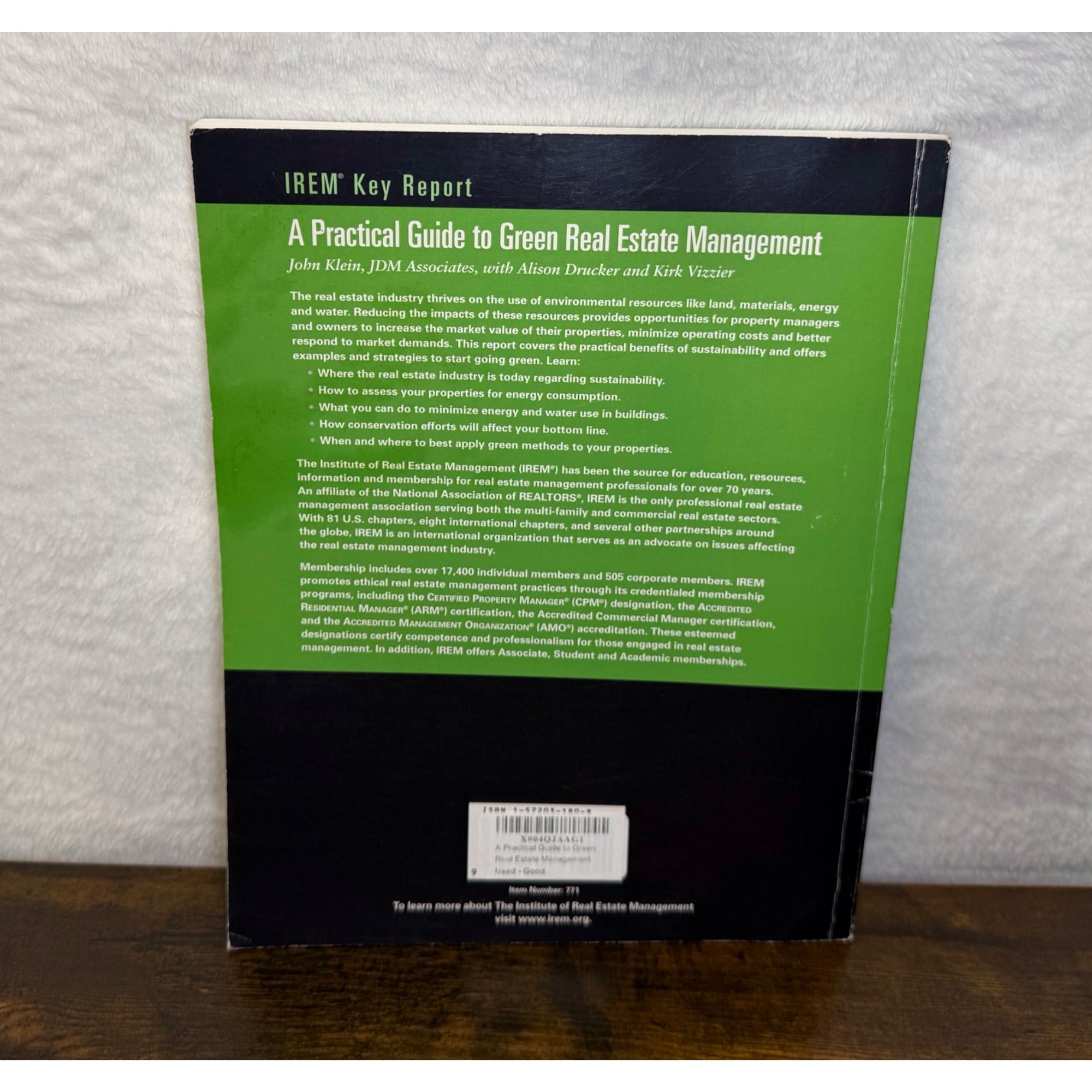 A Practical Guide To Green Real Estate Management By IREM Paperback